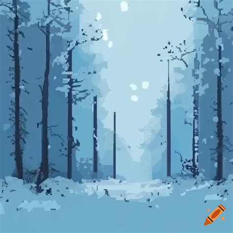 Pixel Art Of A Winter Forest