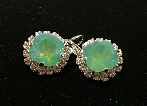 Pacific Opal Swarovski Crystal Halo Earrings Opal Crystal Etsy