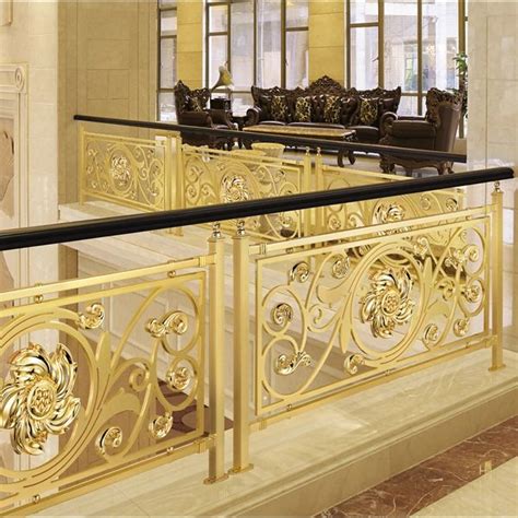 Royal Style Golden Copper Flowers Carving Stair Railing High Quality