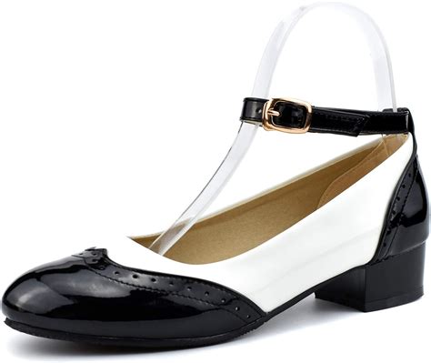 100fixeo Black Women Ankle Strap Saddle Oxford Shoes 9 B