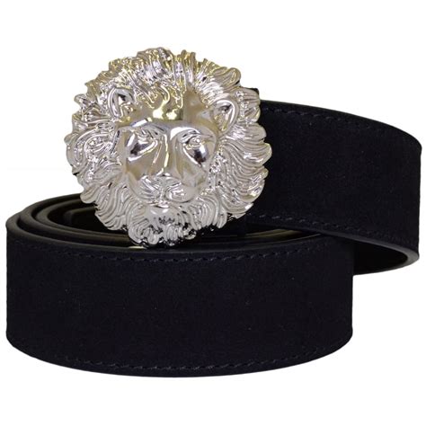 Versace Jeans Couture Versus Lion Silver Buckle Suede Leather Belt