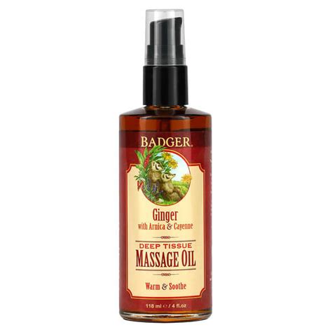 Badger Company Deep Tissue Massage Oil Ginger With Arnica And Cayenne 4 Fl Oz 118 Ml