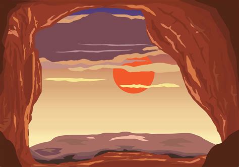 Sunset View From Cave Vector 153069 Vector Art At Vecteezy