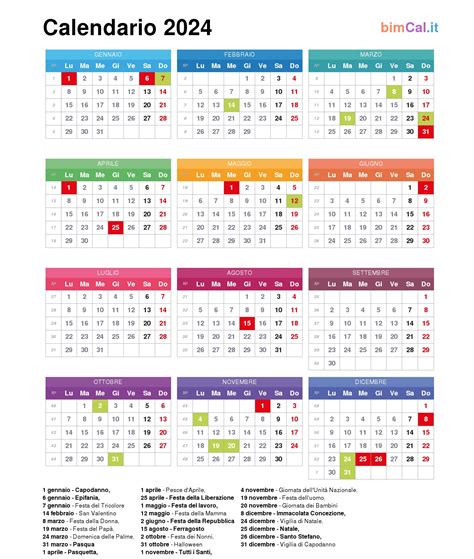 Calendario 2024 Italia Bimcalit