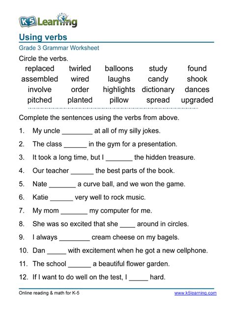 Verbs Worksheet 3rd Grade Worksheets For Kindergarten