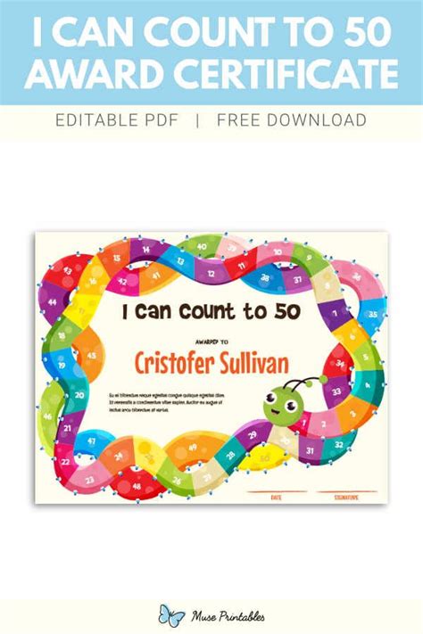 Free Printable I Can Count To 50 Award Certificate Template The