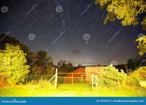 Startrails Over A Barn With Gate Stock Image Image Of Trees Barn
