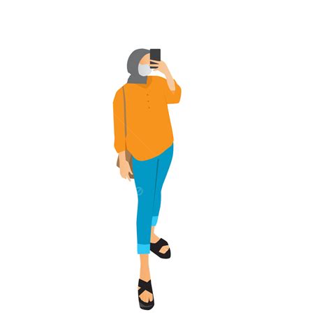 Gadis Berhijab Mengambil Selfie Vektor Jilbab Gadis Selfie Png Dan Vektor Dengan Background