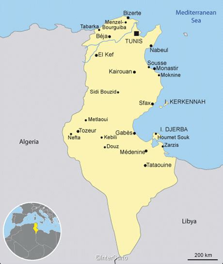 Tunisia map and satellite image. Tunisia map, map of Tunisia