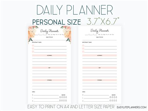 Daily Planner Pages Filofax Personal Size Planner Inserts Etsy