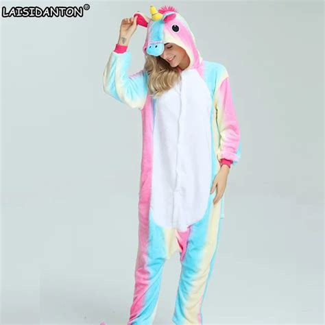 Laisidanton New Rainbow Unicorn Pajamas Sets Flannel Unisex Adult