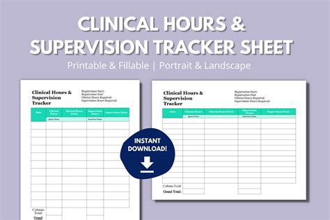 Clinical Supervision & Licensing Hours Tracker Sheet DIGITAL DOWNLOAD