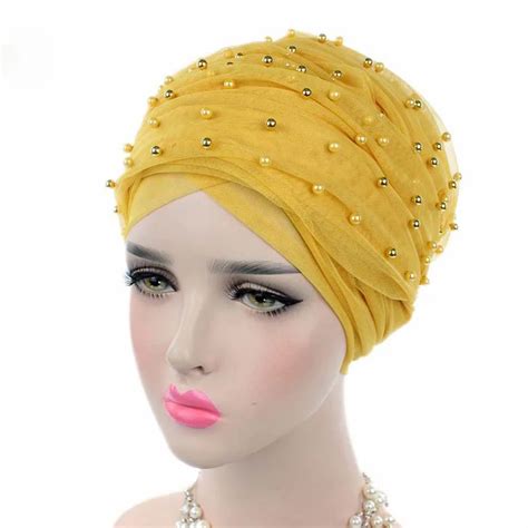Women Headscarf Muslin Luxury Beaded Mesh Long Head Wrap Turban Hijab