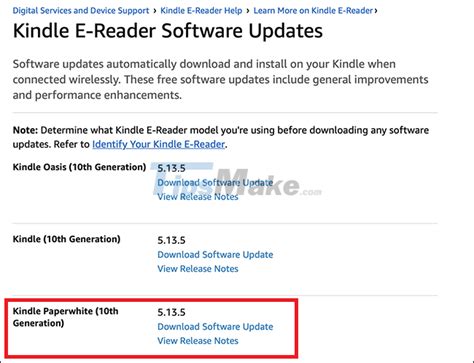 how to update the software for the amazon kindle e reader