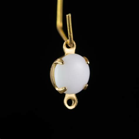 Vintage White Glass Stone 2 Loop Brass Setting Drops Rnd001d2 Etsy