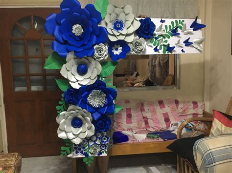 Royal Blue And Silver Paper Flower Backdrop By Gelle Diy Paper