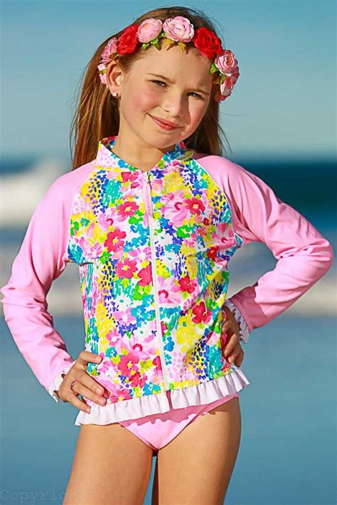 Monet Print Uv Zip Jacket With Long Sleeves Little Girl Swimsuits