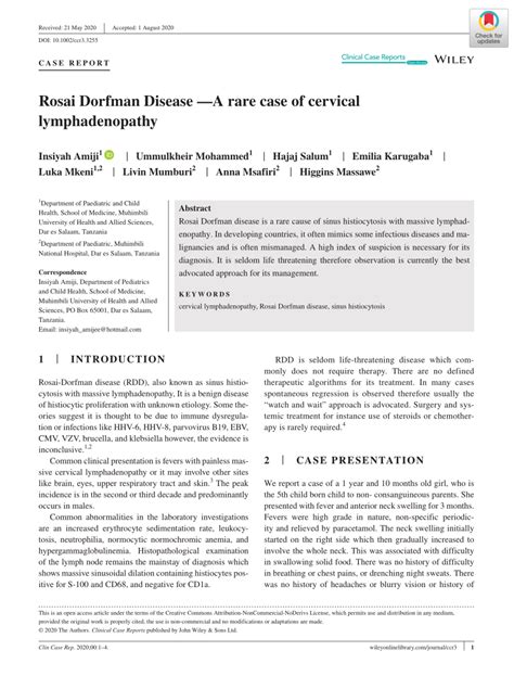 Pdf Rosai Dorfman Disease A Rare Cause Of Cervical Lymphadenopathy