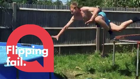 Epic Fail As Man Attempts To Jump Into A Pool From Trampoline Swns Youtube