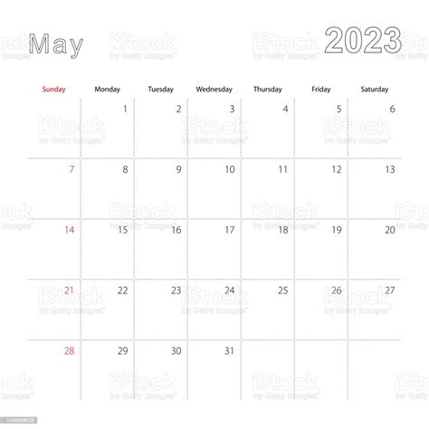 Ilustración De Calendario De Pared Simple Para Mayo De 2023 Con Líneas