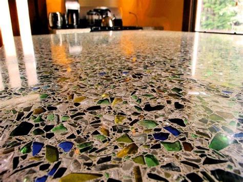 Counter Tops And Flooring Made Of Sea Glass In Concrete Recycled Glass Countertops Glass