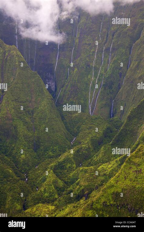 Aerial Of Waterfalls On Mt Waialeale Kauai Hawaii This Spot Is
