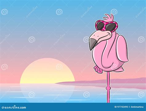 Cartoon Flamingo With Sunglasses Stock Vector Illustration Of Nature