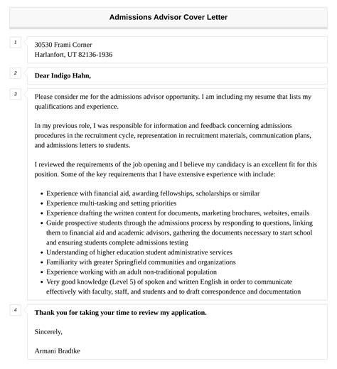 Admissions Advisor Cover Letter Velvet Jobs