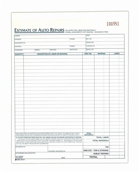 Printable Free Auto Body Repair Estimate Template Forms Download It Now