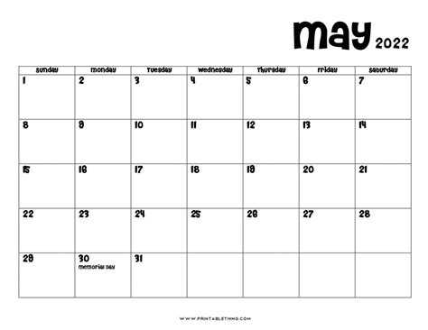 May 2022 Calendar Printable Pdf Us Holidays 2022 Blank Calendar