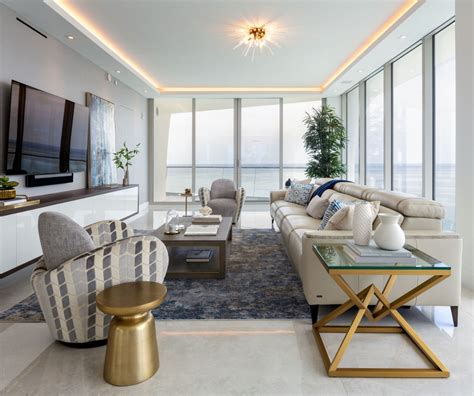 Beach Oceanfront Getaway Penthouse Contemporary Living Room Miami