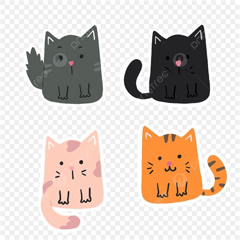 Kitten Sticker White Transparent Set Of Cute Cartoon Kitten Sticker