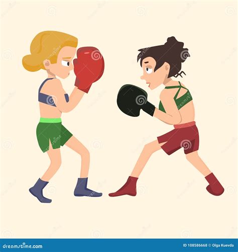 Two Girls Boxing Vector Cartoon Illustration Cartoondealer