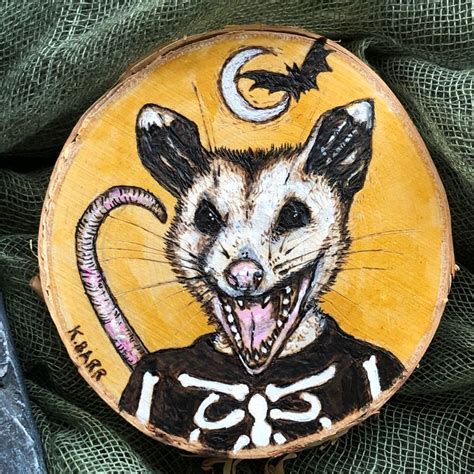 Halloween Opossum Woodburning Art Possum
