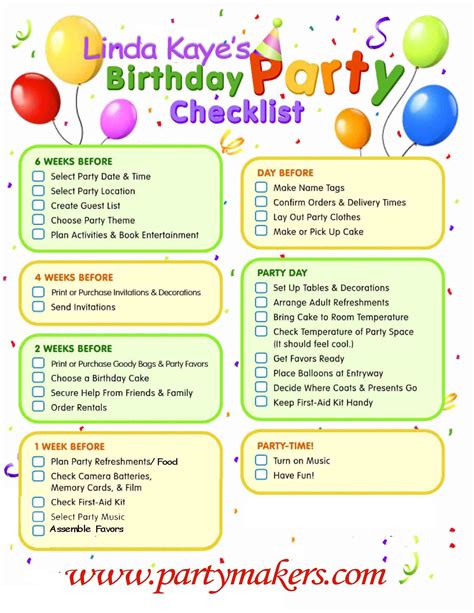 Kids Birthday Party Checklist Birthday Party Checklist Party Planning