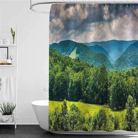 Landscape Shower Curtains In Bath Landscape Of Mountains