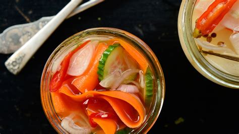 Quick Pickled Cucumbers Carrots And Shallots Recipe Bon App Tit