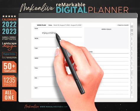 Remarkable 2 Template Calendar 2023 2022 All In One Etsy
