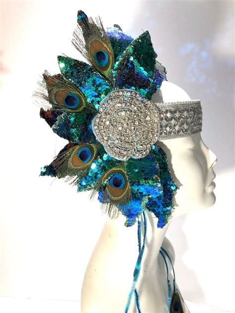 peacock headdress goddess hair accessory etsy