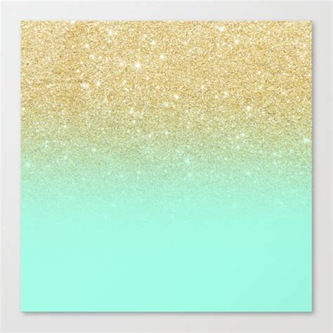 Modern Gold Ombre Mint Green Block Canvas Print By Girly