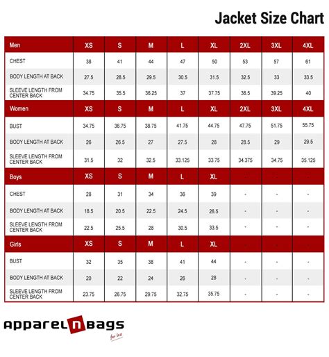 Precise Jacket Size Chart And Measurement Guide Apparelnbags