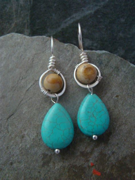 Sale Style Turquoise And Jasper Earrings Silver Plated Etsy Jasper