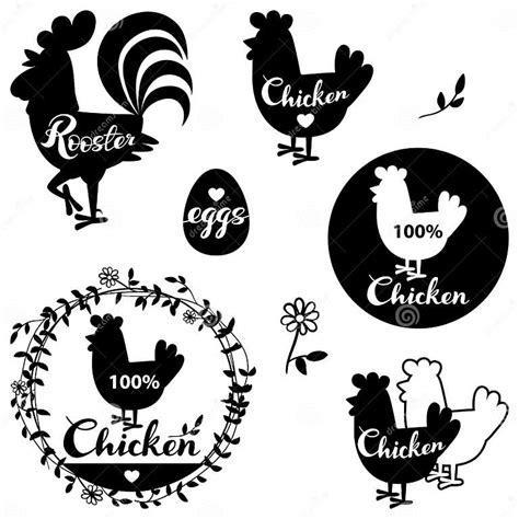 Set Chicken And Eggs Farm Logo Emblem Stock Vector Illustration Of