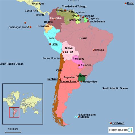 Stepmap South Qmerica And Islands Landkarte Für South America