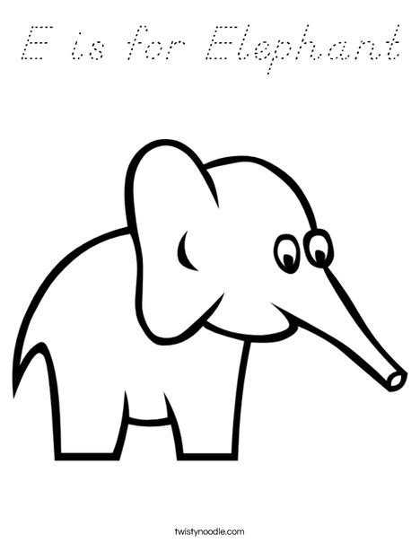 E Is For Elephant Coloring Page Dnealian Twisty Noodle