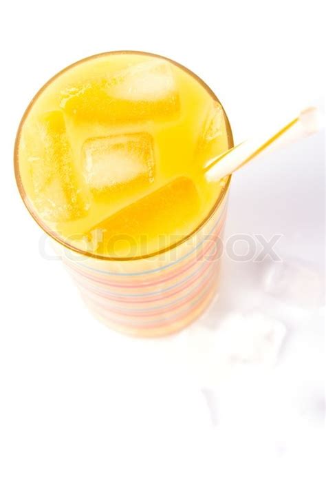 Orange Juice With Ice Cubes In Glass Stock Image Colourbox