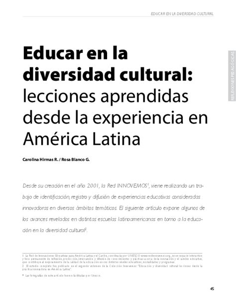 Educar En La Diversidad Cultural Lecciones Aprendidas Desde La
