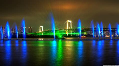 Rainbow Bridge Light Show In Tokyo Ultra Hd Desktop