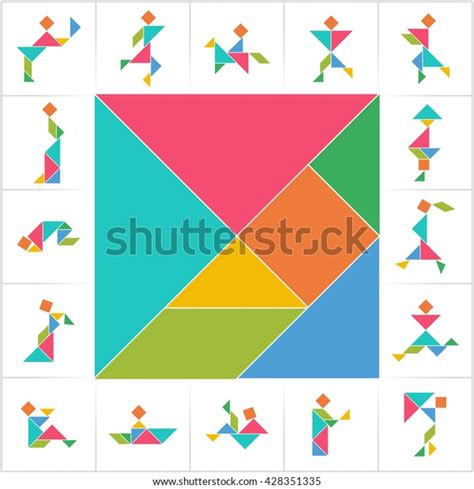 Tangram Chinese Dissection Puzzle People Set Stock Vector Royalty Free