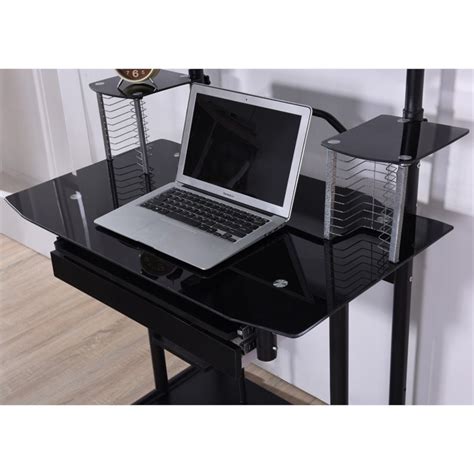 Hodedah Tempered Glass Computer Desk In Black His210 Black